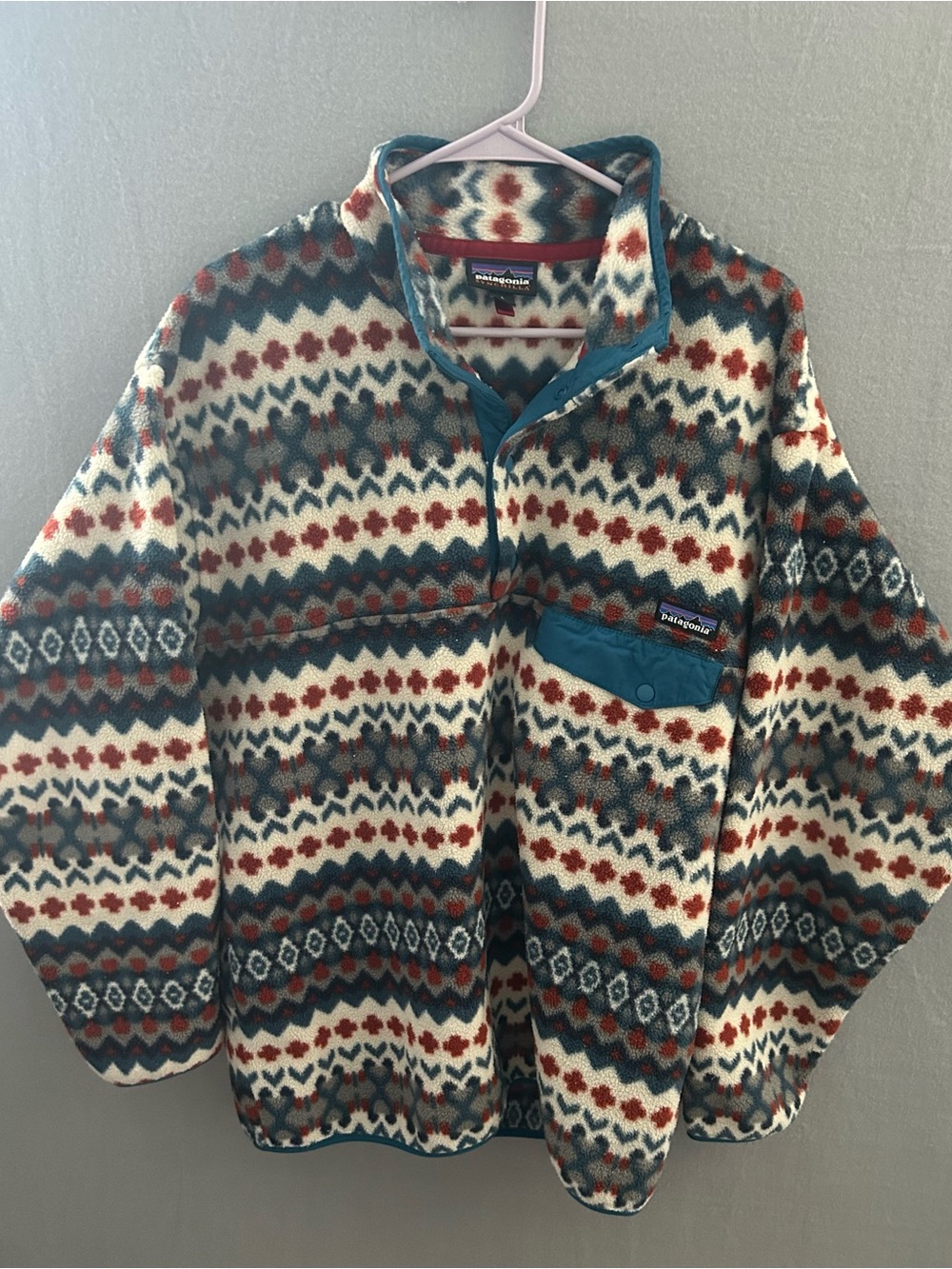 Patagonia Synchilla Fleece Aztec Snap-T Pullover Men Large Cliff Underwater Blue